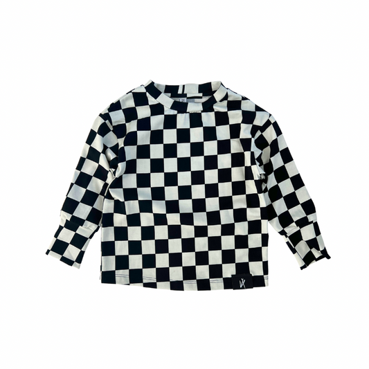 Checkerboard Long Sleeve Drop Shoulder Tee