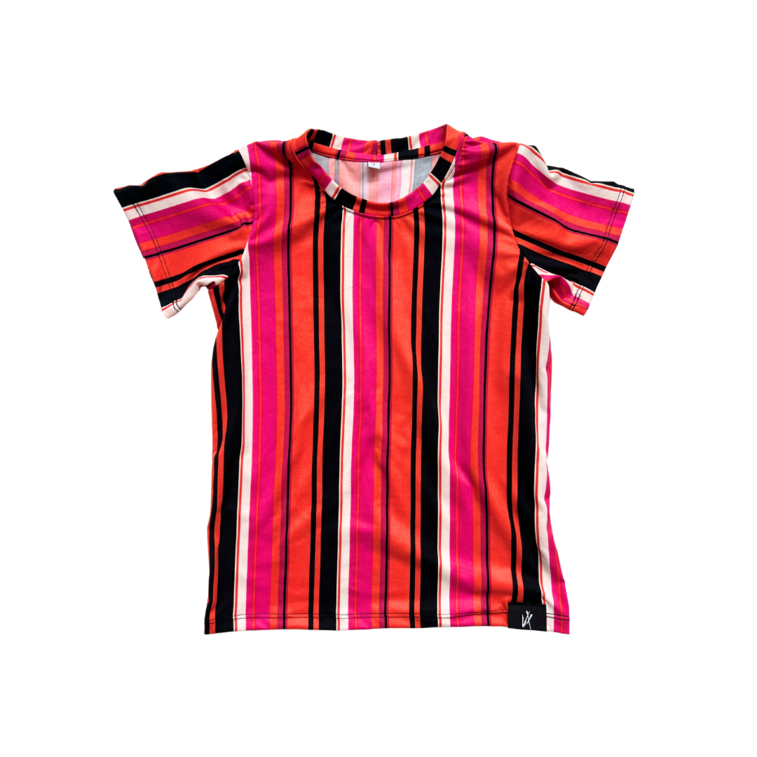 RTS Short Sleeve Tee - Pink Orange Vertical Stripe