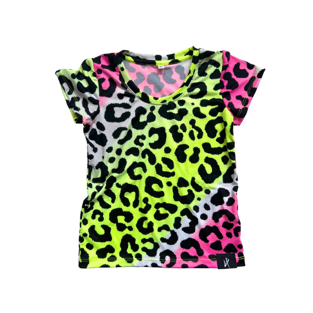 Short Sleeve Tee Scoop Neck- Neon Cheetah
