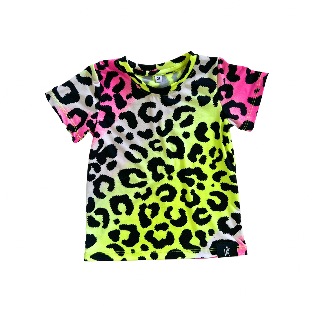 Short Sleeve Tee Crew Neck- Neon Cheetah