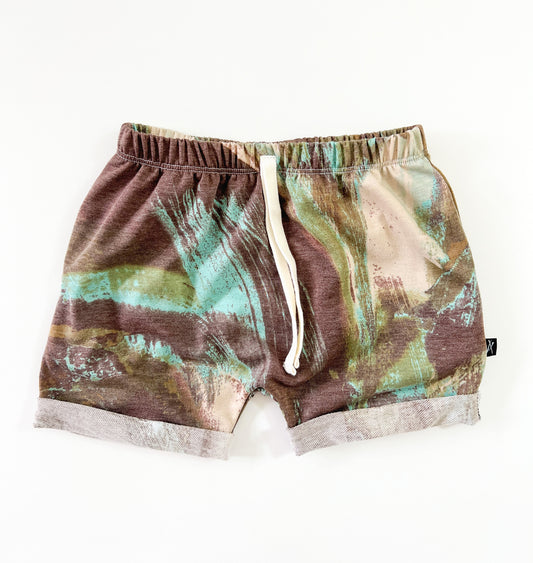 Rolled Hem Shorts - Earthy Abstract